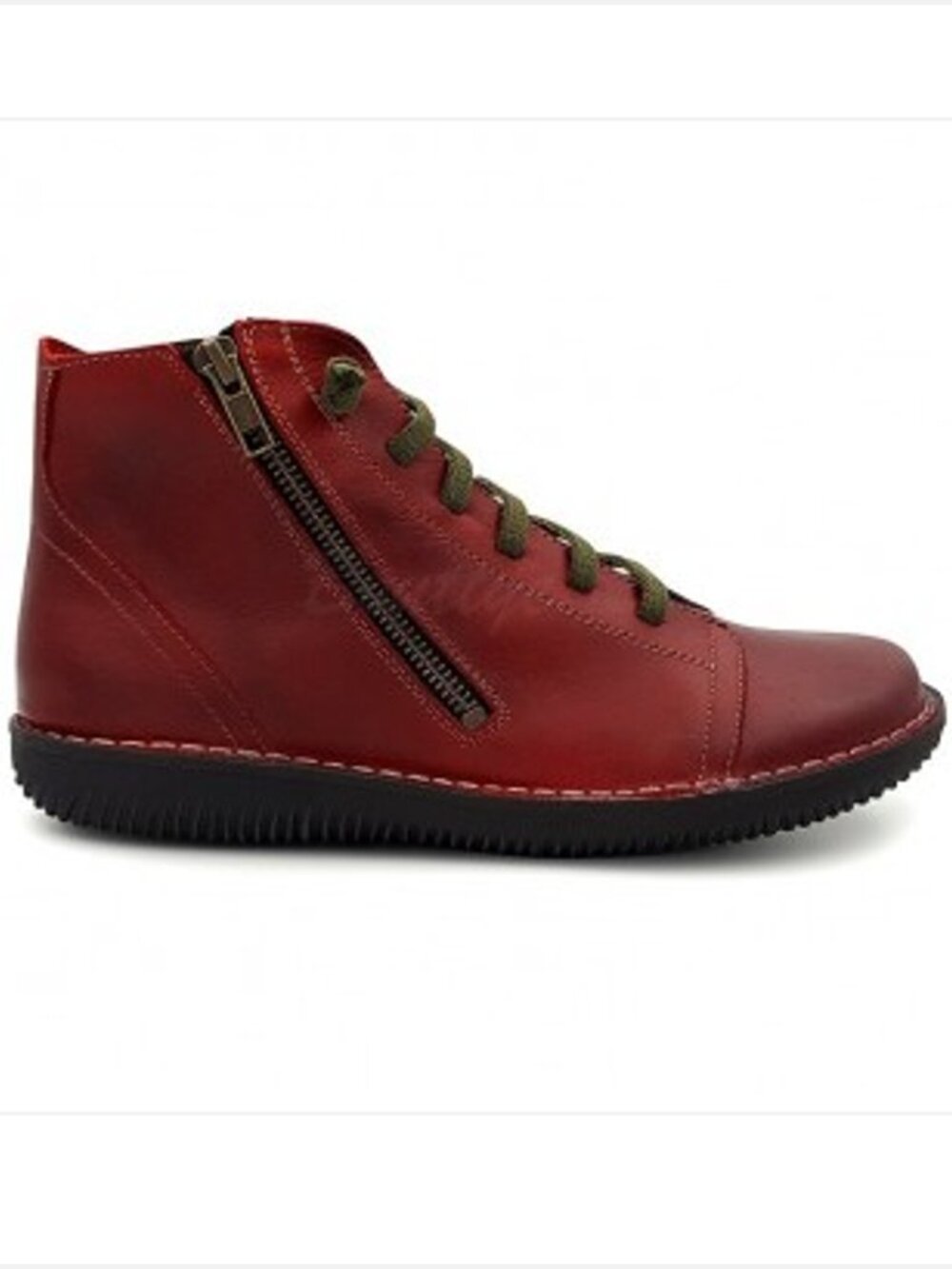 CHACAL Red Leather Ankle Boots with Side Zipper Women EU 41 / US 10